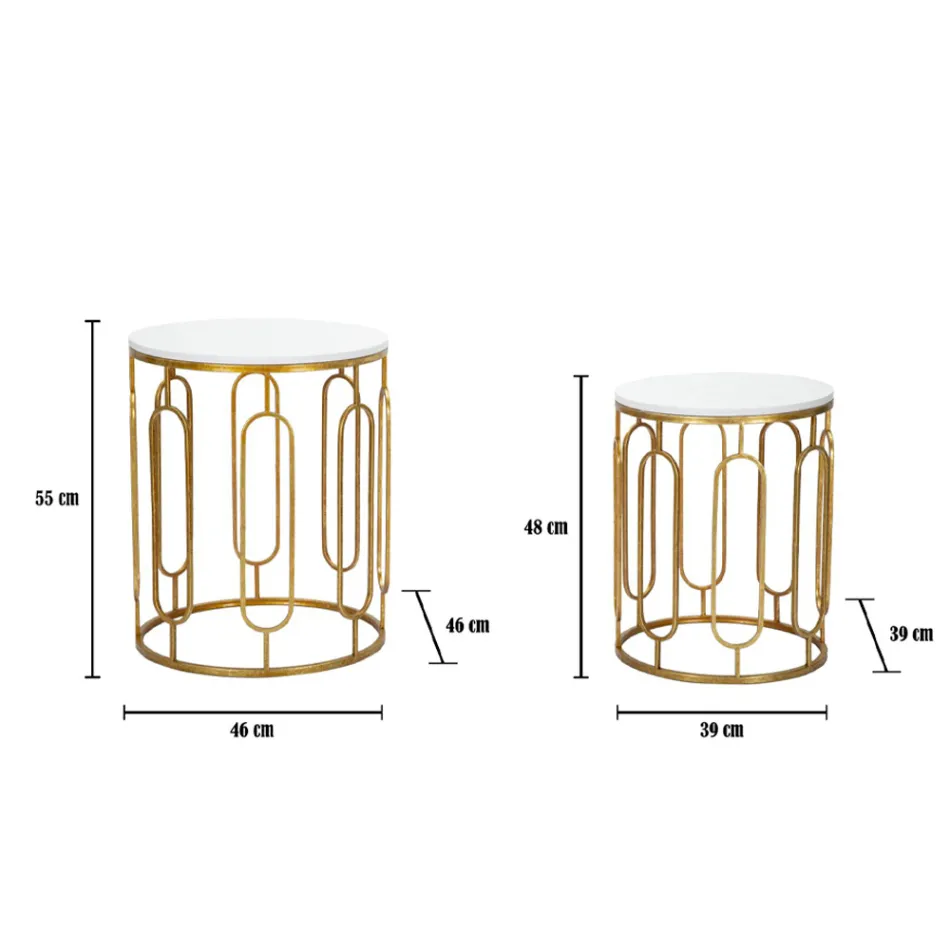 Coffee Tables in Golden Iron and Marble Effect Resin 2 Pieces - Pietro Viadurini