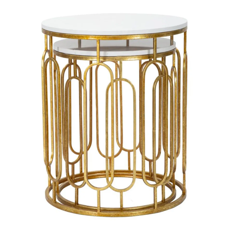 Coffee Tables in Golden Iron and Marble Effect Resin 2 Pieces - Pietro Viadurini