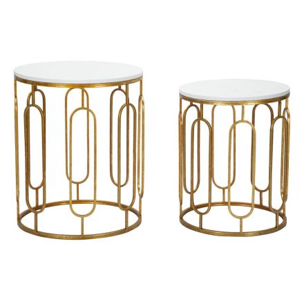 Coffee Tables in Golden Iron and Marble Effect Resin 2 Pieces - Pietro Viadurini