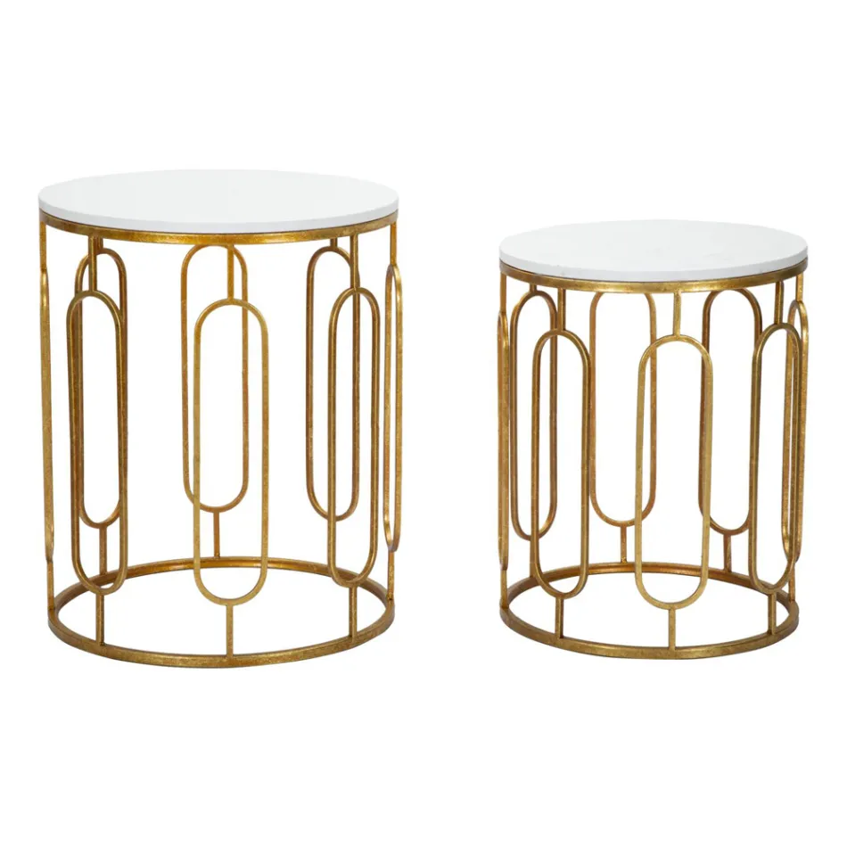 Coffee Tables in Golden Iron and Marble Effect Resin 2 Pieces - Pietro Viadurini