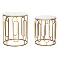Coffee Tables in Golden Iron and Marble Effect Resin 2 Pieces - Pietro