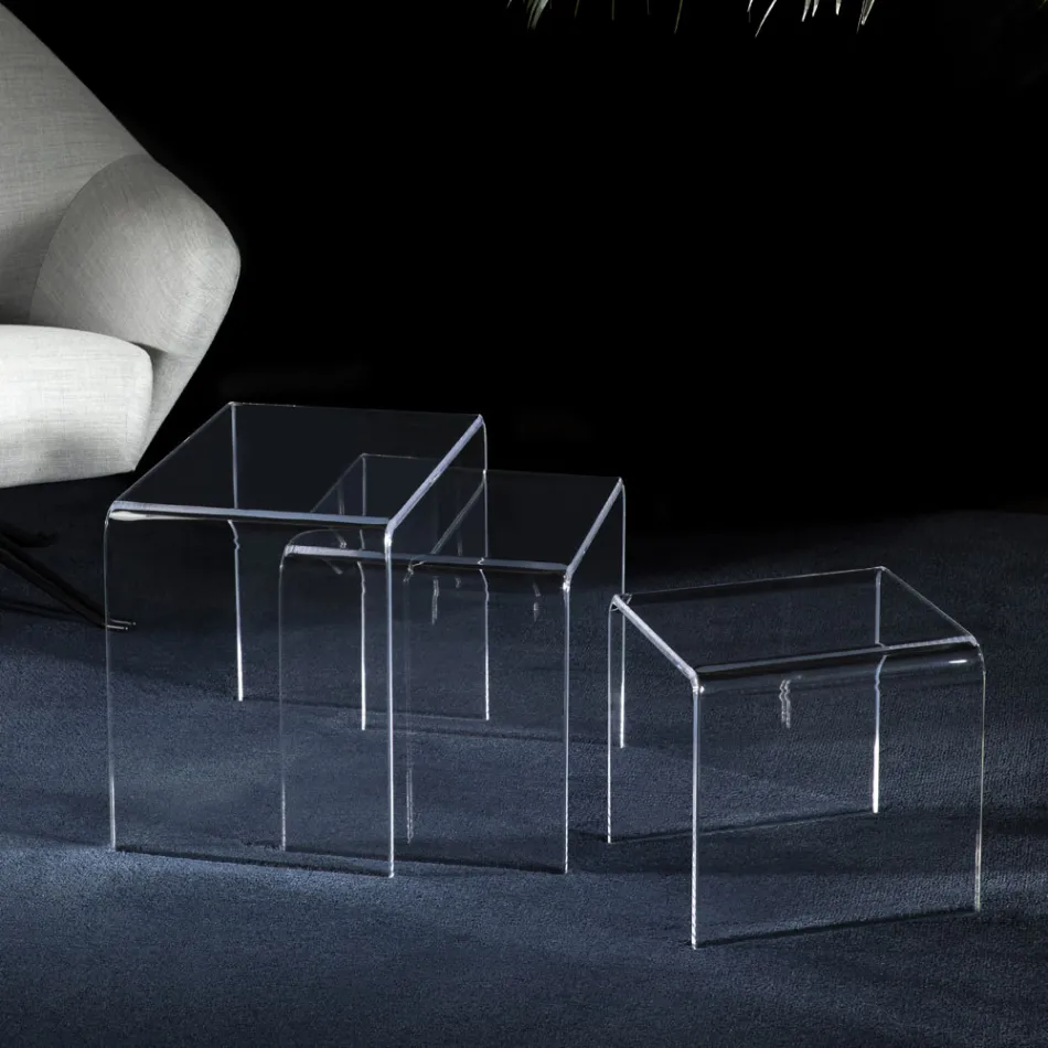 Living Room Coffee Tables in Transparent Minimal Acrylic Crystal 3 Pieces - Cecco Viadurini