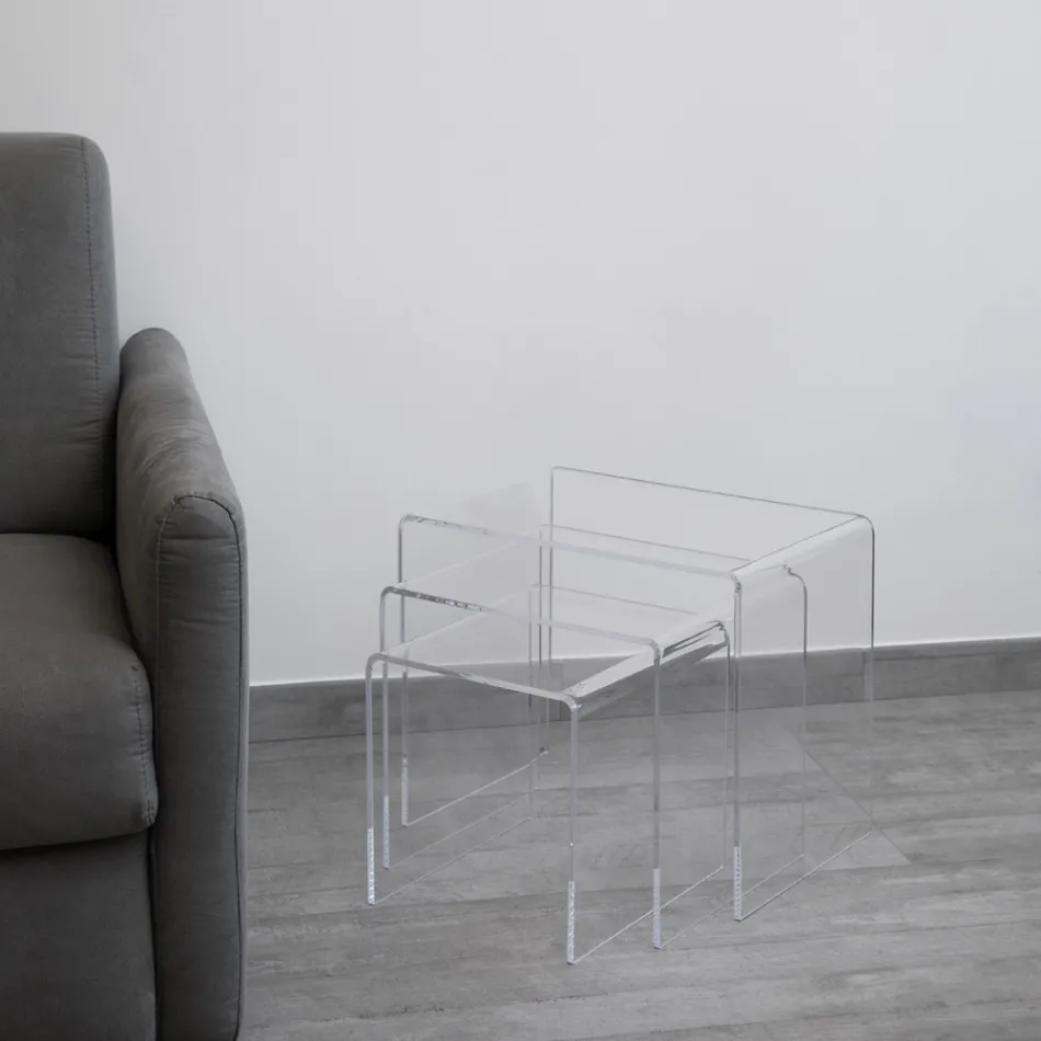 Living Room Coffee Tables in Transparent Minimal Acrylic Crystal 3 Pieces - Cecco Viadurini