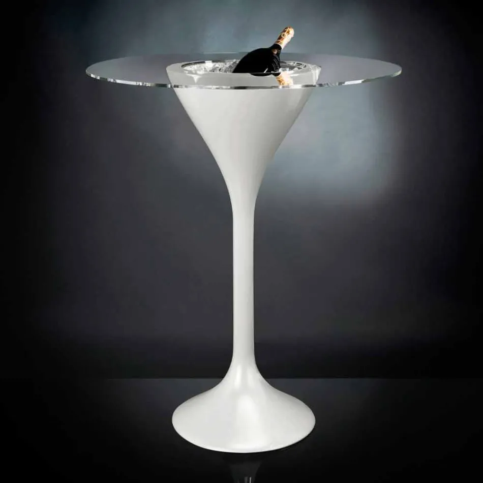 High Coffee Table in Glass and Polyethylene with Bottle Holder Made in Italy - Krakow Viadurini