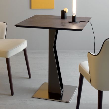 High Square Coffee Table in Inclined Metal and Matt Ceramic Top - Coriko Viadurini