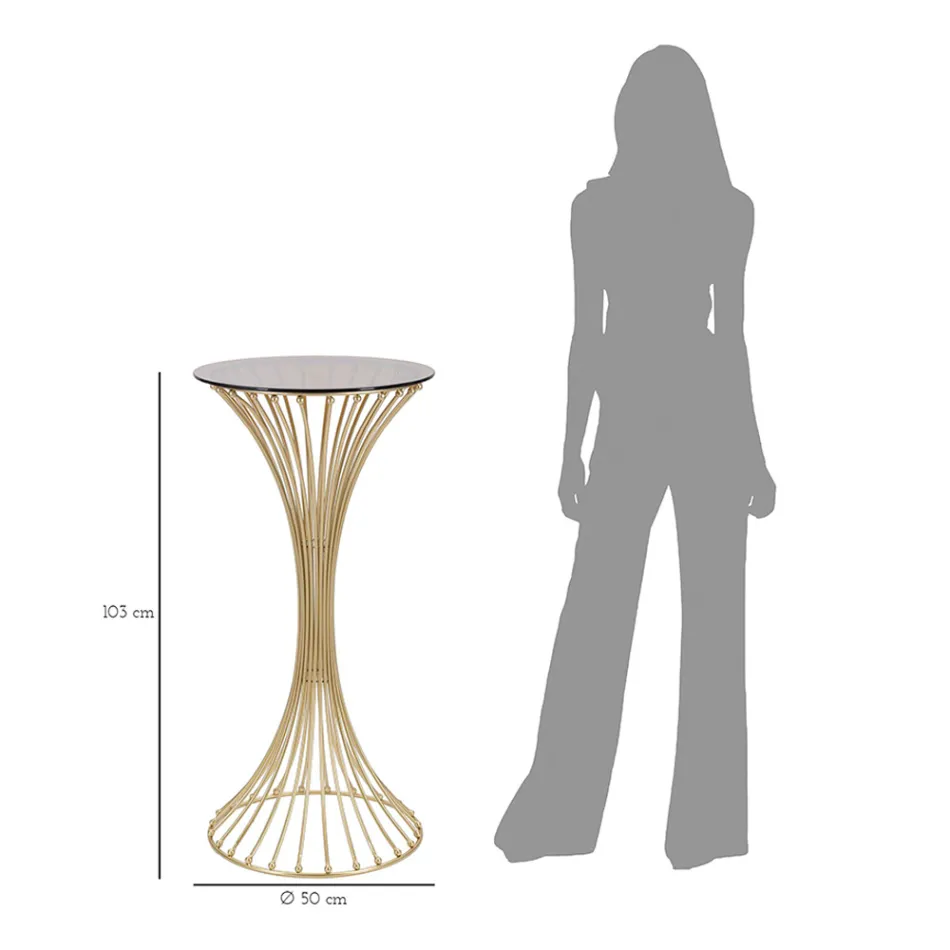 Round High Coffee Table in Golden Iron with Spheres and Smoked Glass Top - Dexter Viadurini