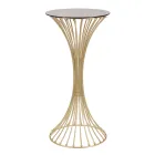 Round High Coffee Table in Golden Iron with Spheres and Smoked Glass Top - Dexter Viadurini