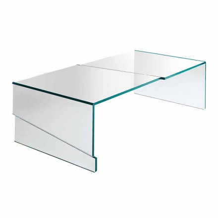 Low Coffee Table for Living Room in Cantilever Transparent Glass - Discount Viadurini