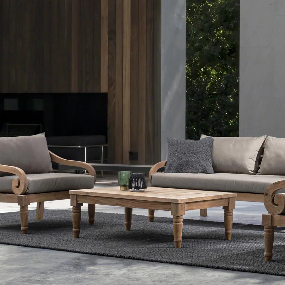 Low Outdoor Coffee Table in Teak Wood with Rustic Finish, Homemotion - Ronak Viadurini