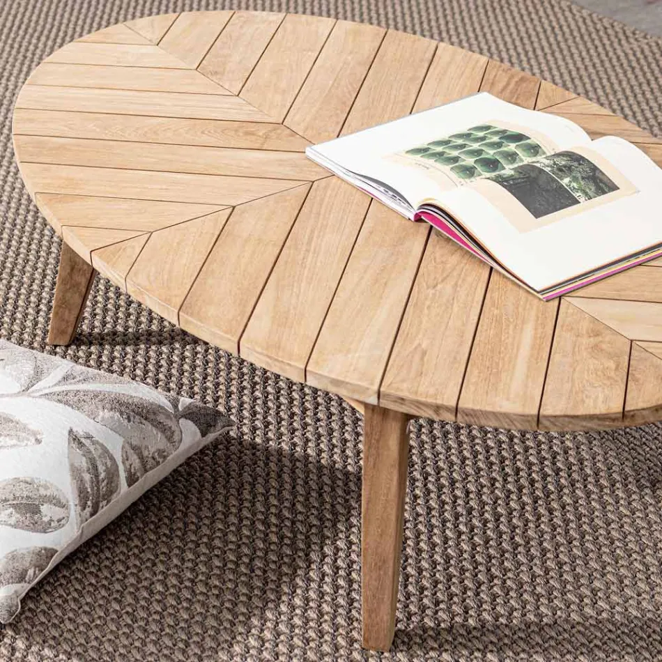 Low Outdoor Teak Coffee Table with Oval Top, Homemotion - Ricardo Viadurini