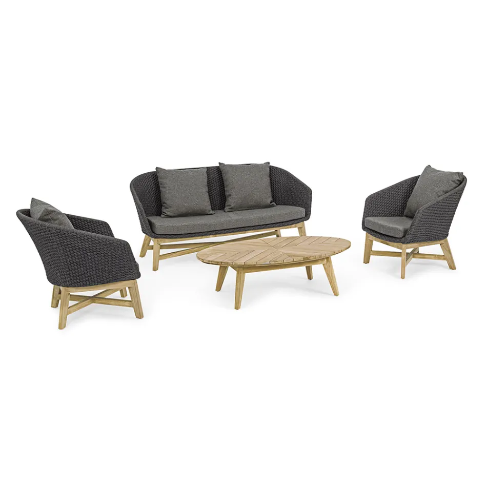 Low Outdoor Teak Coffee Table with Oval Top, Homemotion - Ricardo Viadurini