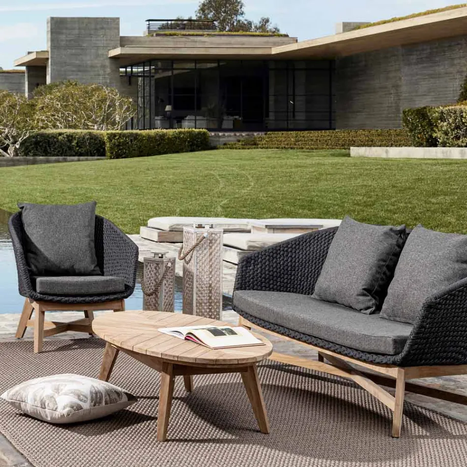 Low Outdoor Teak Coffee Table with Oval Top, Homemotion - Ricardo Viadurini