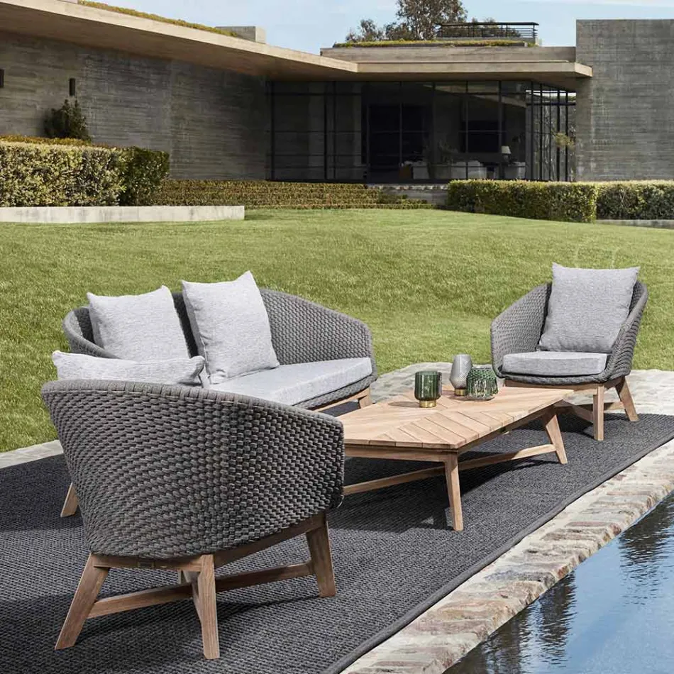 Low Rectangular Outdoor Coffee Table in Teak Wood, Homemotion - Stuart Viadurini