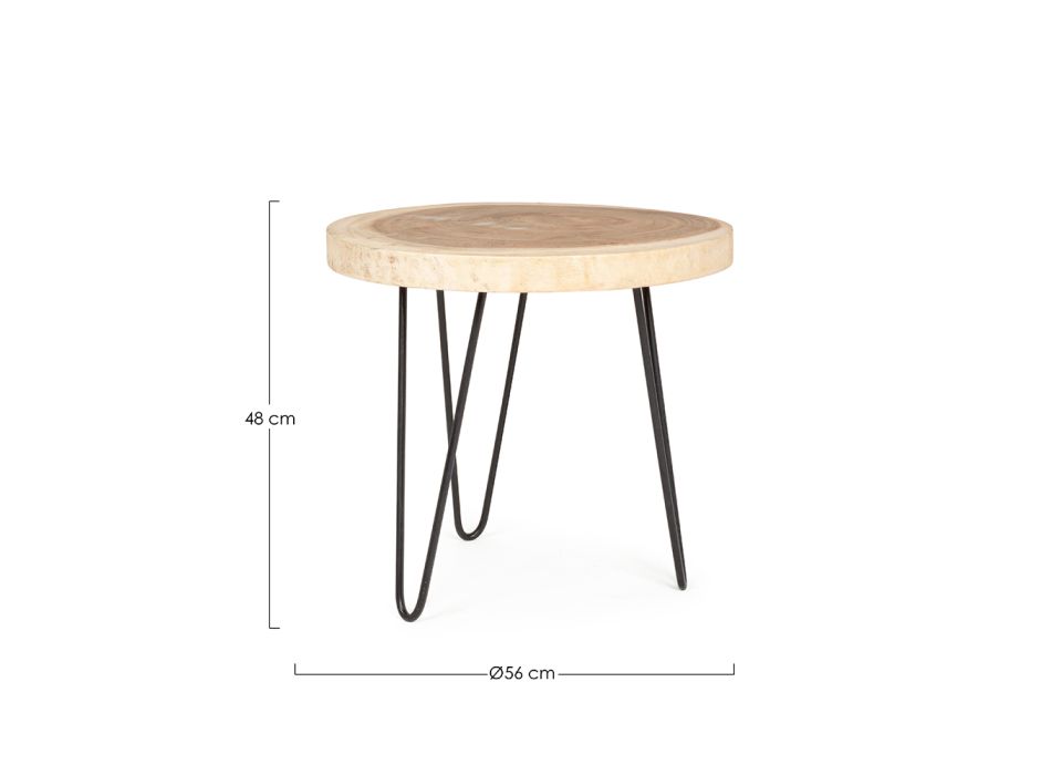 Low Table for Living Room in Aluminum and Top in Natural Wood - Crotone Viadurini