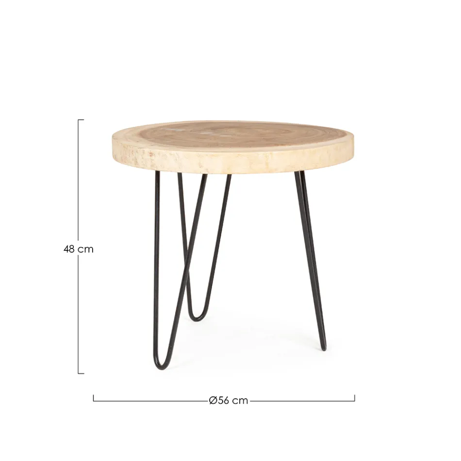 Low Table for Living Room in Aluminum and Top in Natural Wood - Crotone Viadurini