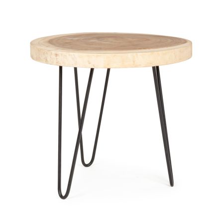 Low Table for Living Room in Aluminum and Top in Natural Wood - Crotone Viadurini