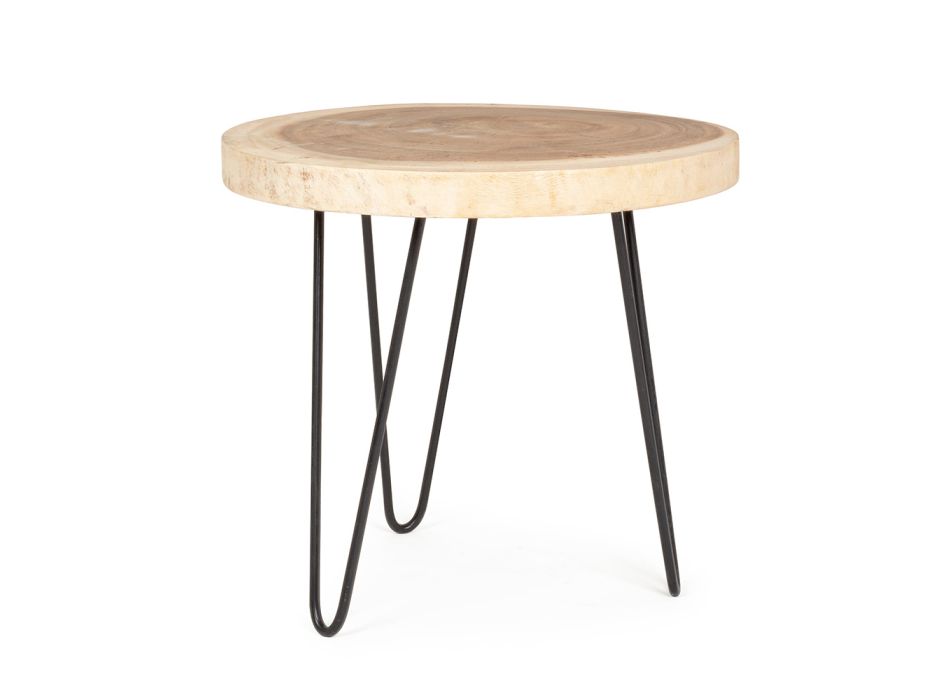 Low Table for Living Room in Aluminum and Top in Natural Wood - Crotone Viadurini