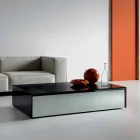 Low Table for Living Room in Smoked Glass and Wooden Drawers 3 Sizes - Mantra Viadurini