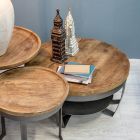 Low Round Living Room Coffee Table in Mango Wood and Steel - Moncheri Viadurini