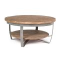 Low Round Living Room Coffee Table in Mango Wood and Steel - Moncheri