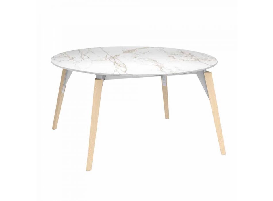 Round Coffee Table Marble Effect Top, 3 Colors 2 Sizes - Faz Wood by Vondom Viadurini