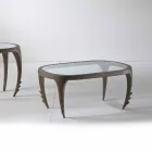 Design cocktail table in wood and leather, l.97xp.68 cm, Cecilia Viadurini