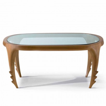 Design cocktail table in wood and leather, l.97xp.68 cm, Cecilia Viadurini