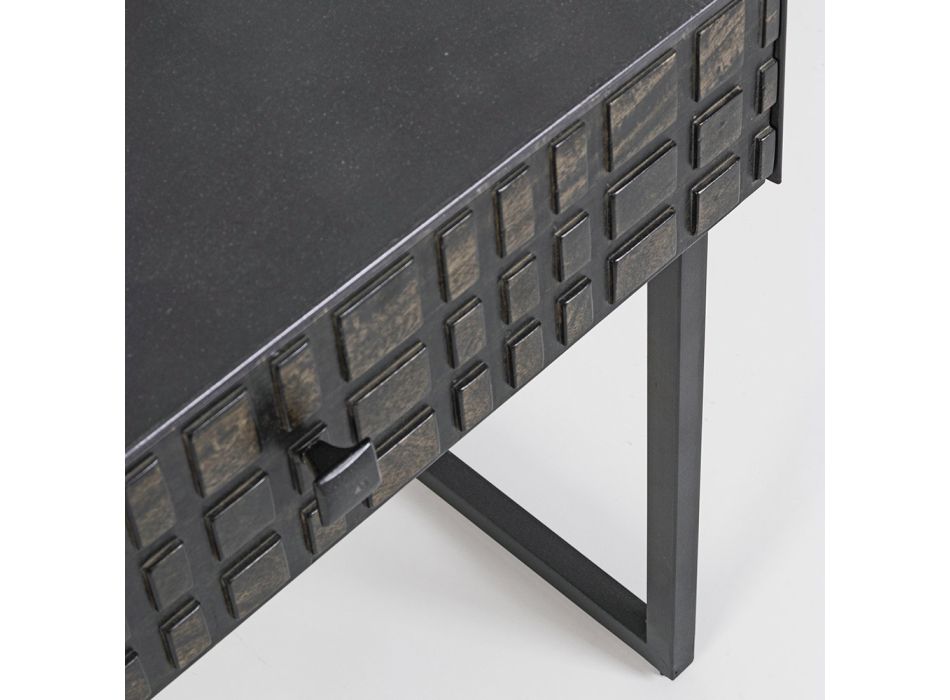 Bedside Table in Steel and Mango Wood of Ethnic Design - Mireo Viadurini