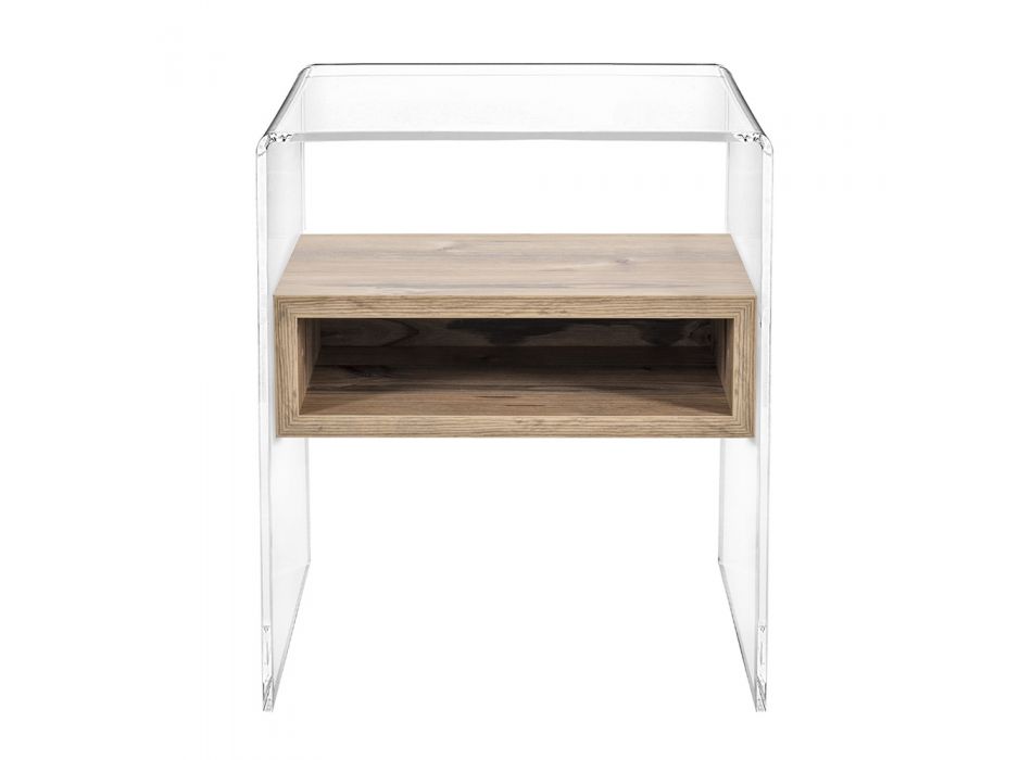Recyclable Bedside Table in Transparent Plexiglass and Wood - Pascoli Viadurini