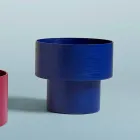 Round Bedside Table of Modern Design in Bordeaux or Blue Wood - Vinnie Viadurini