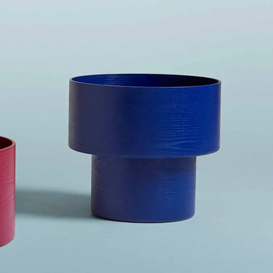 Round Bedside Table of Modern Design in Bordeaux or Blue Wood - Vinnie Viadurini