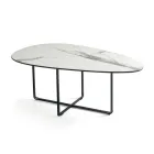 Coffee Table with Metal Base and Mirror and Marble-Effect Ceramic Top - Gisella Viadurini