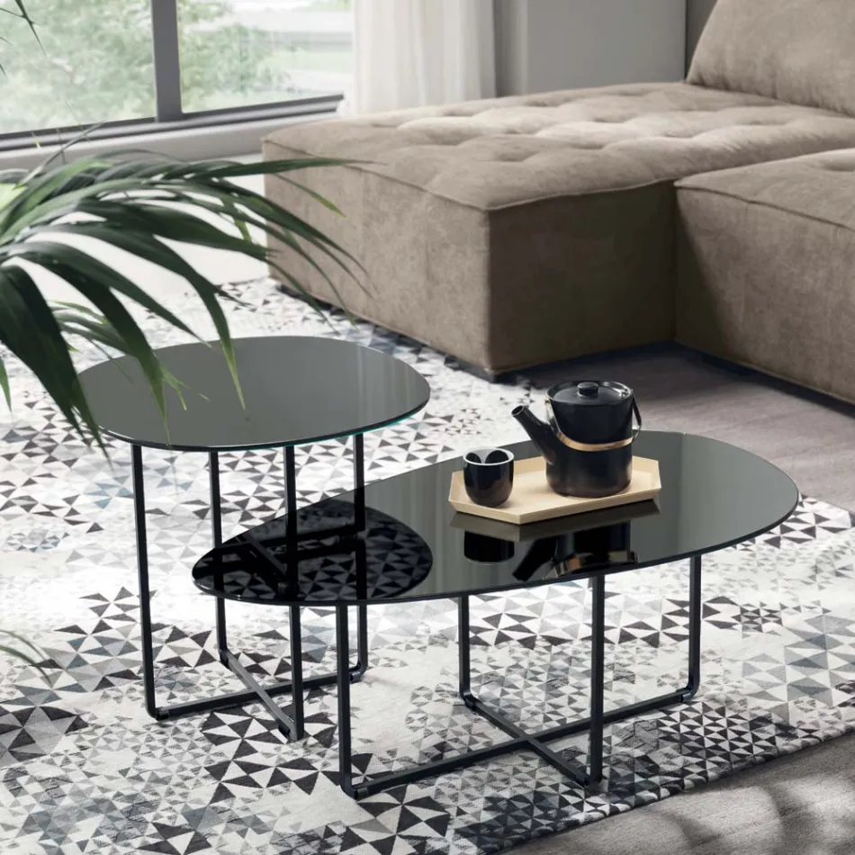 Coffee Table with Metal Base and Mirror and Marble-Effect Ceramic Top - Gisella Viadurini