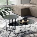 Coffee Table with Metal Base and Mirror and Marble-Effect Ceramic Top - Gisella