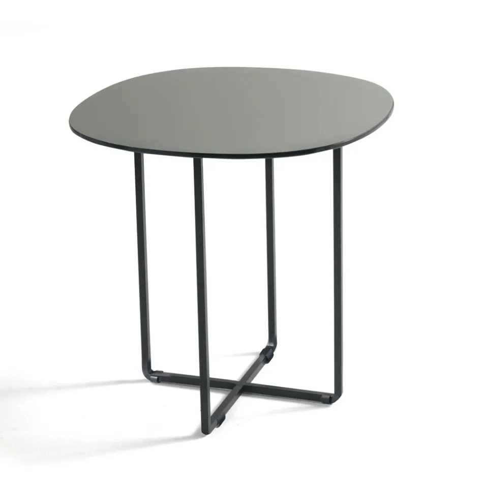 Coffee Table with Metal Base and Mirror and Marble-Effect Ceramic Top - Gisella Viadurini