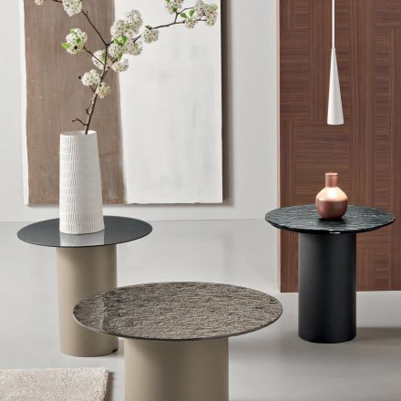 Coffee Table with Metal Base and Ø45 cm Mirror or Glass Top - Flaminia Viadurini