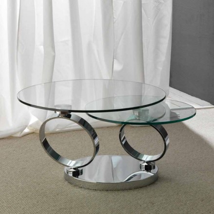 Coffee table with two synchronized round movable tops in Chieti glass Viadurini