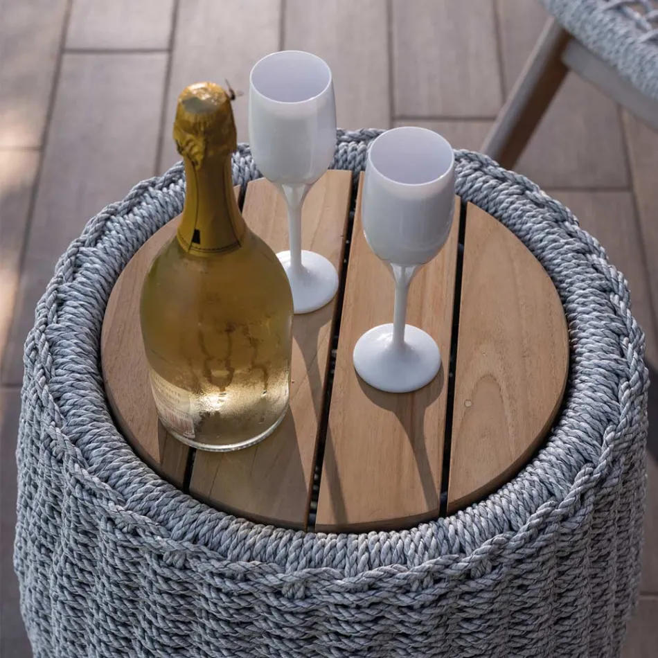 Garden Container Table in Teak and Rope Weaving - Arjuna Viadurini