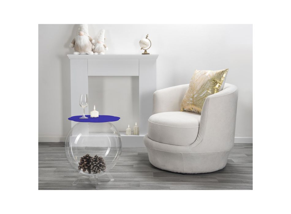 Biffy blue round coffee table / container, modern design made in Italy