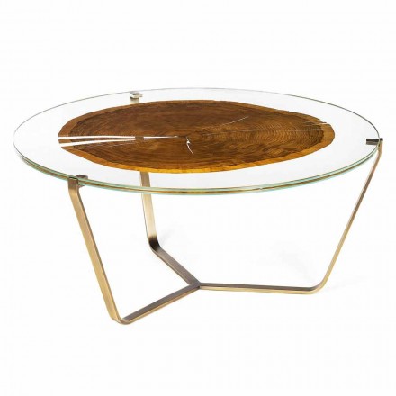 Modern high coffee table with glass top and Bigo wood 1 Viadurini