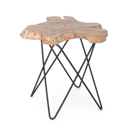 Coffee Table for Living Room Black Steel and Natural Teak Wood - Perlana Viadurini