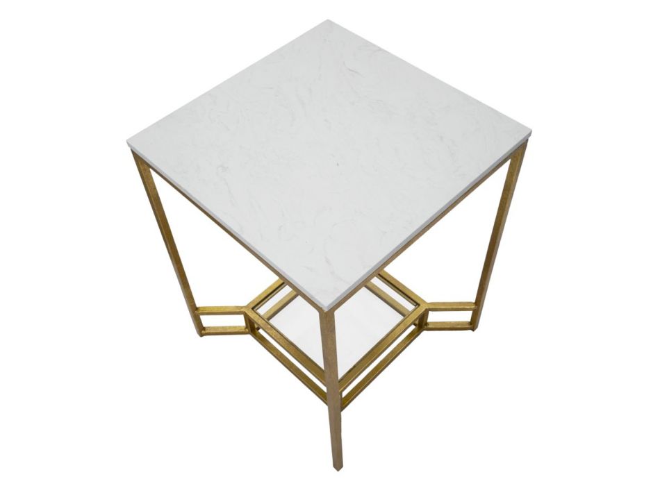 Golden Square Coffee Table in Iron, White Resin and Glass - Tokyo Viadurini