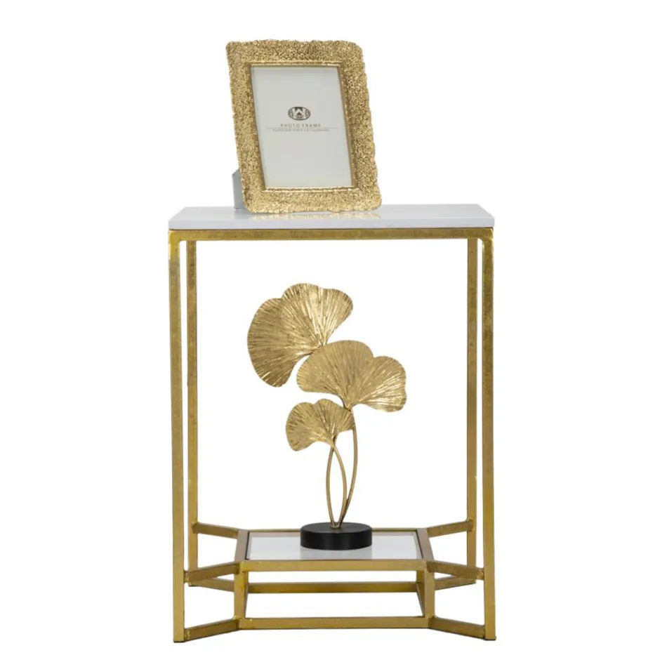 Golden Square Coffee Table in Iron, White Resin and Glass - Tokyo Viadurini