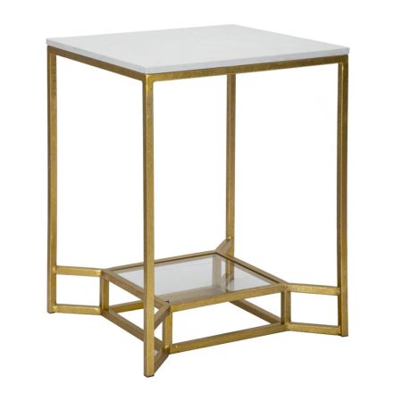Golden Square Coffee Table in Iron, White Resin and Glass - Tokyo Viadurini