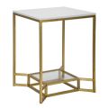Golden Square Coffee Table in Iron, White Resin and Glass - Tokyo