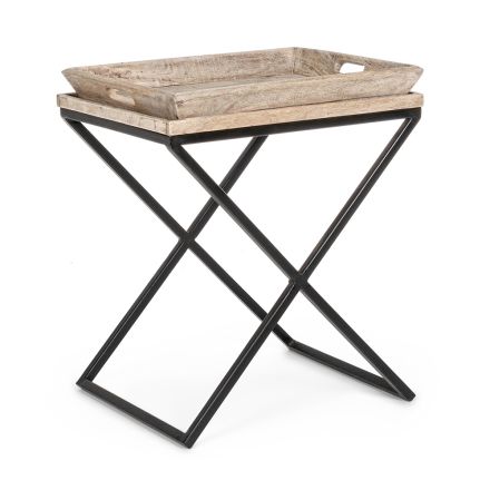 Coffee Table in Steel with Tray in Mango Wood Design - Cesira Viadurini