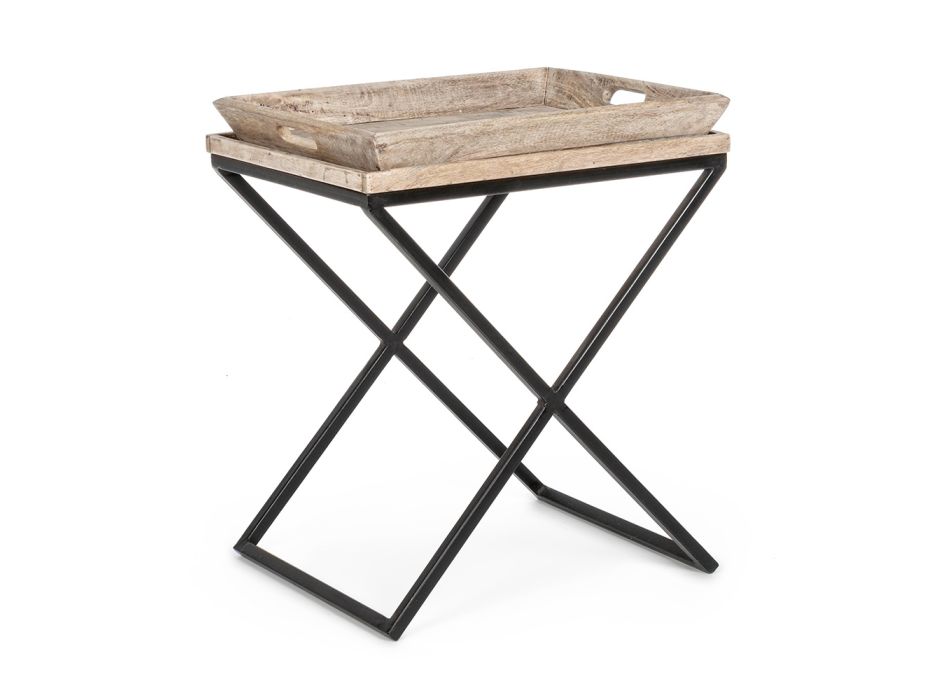 Coffee Table in Steel with Tray in Mango Wood Design - Cesira Viadurini