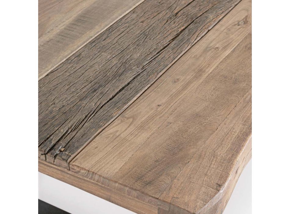 Homemotion Steel Coffee Table and Acacia Wood Top - Zalma Viadurini