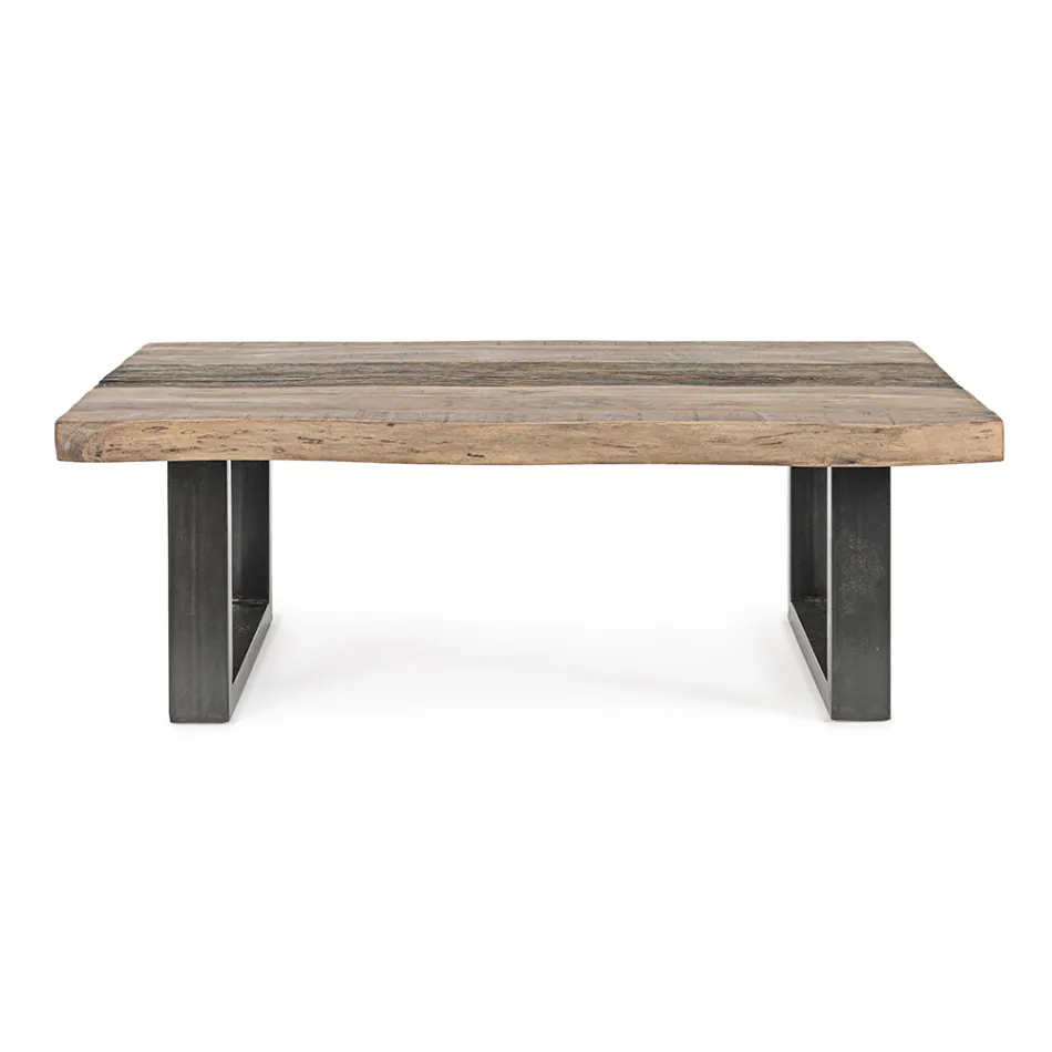 Homemotion Steel Coffee Table and Acacia Wood Top - Zalma Viadurini