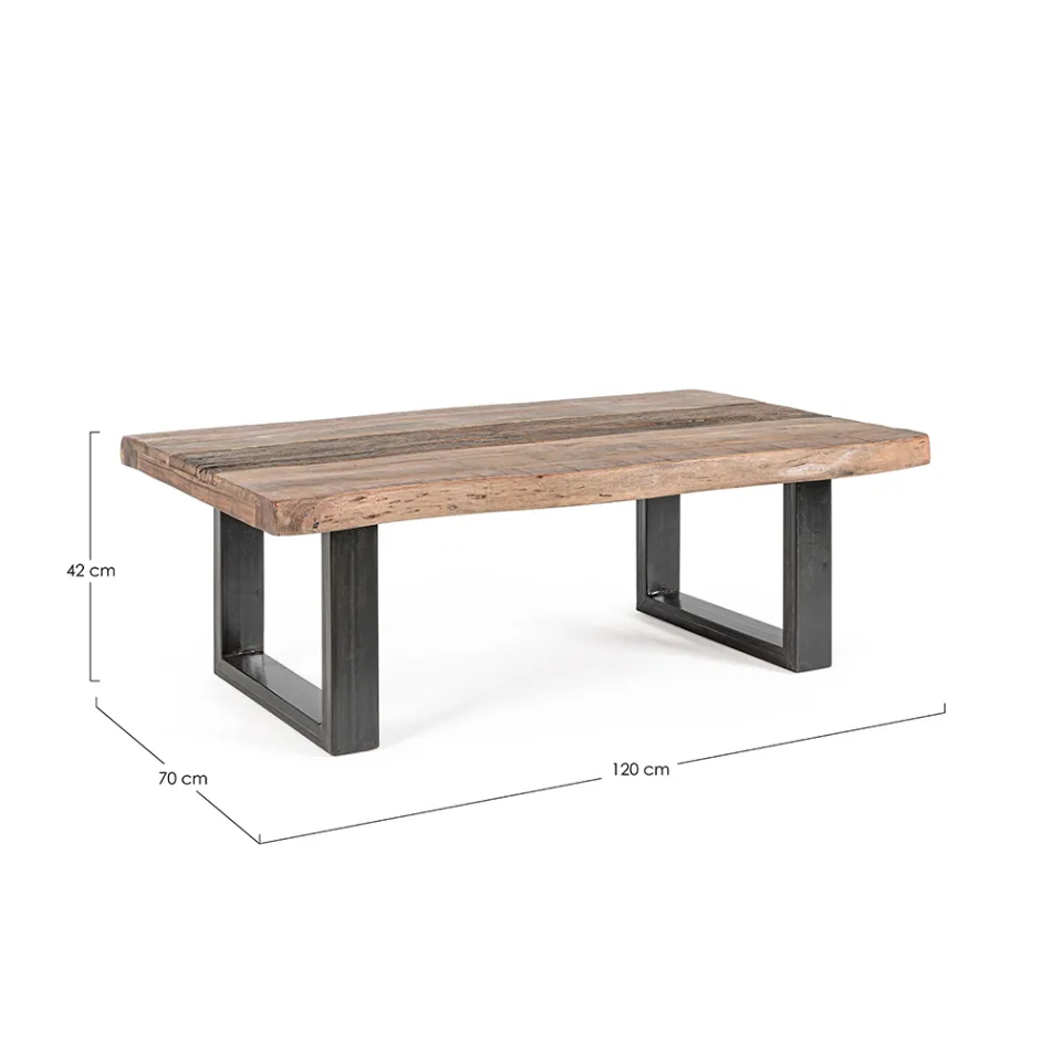 Homemotion Steel Coffee Table and Acacia Wood Top - Zalma Viadurini